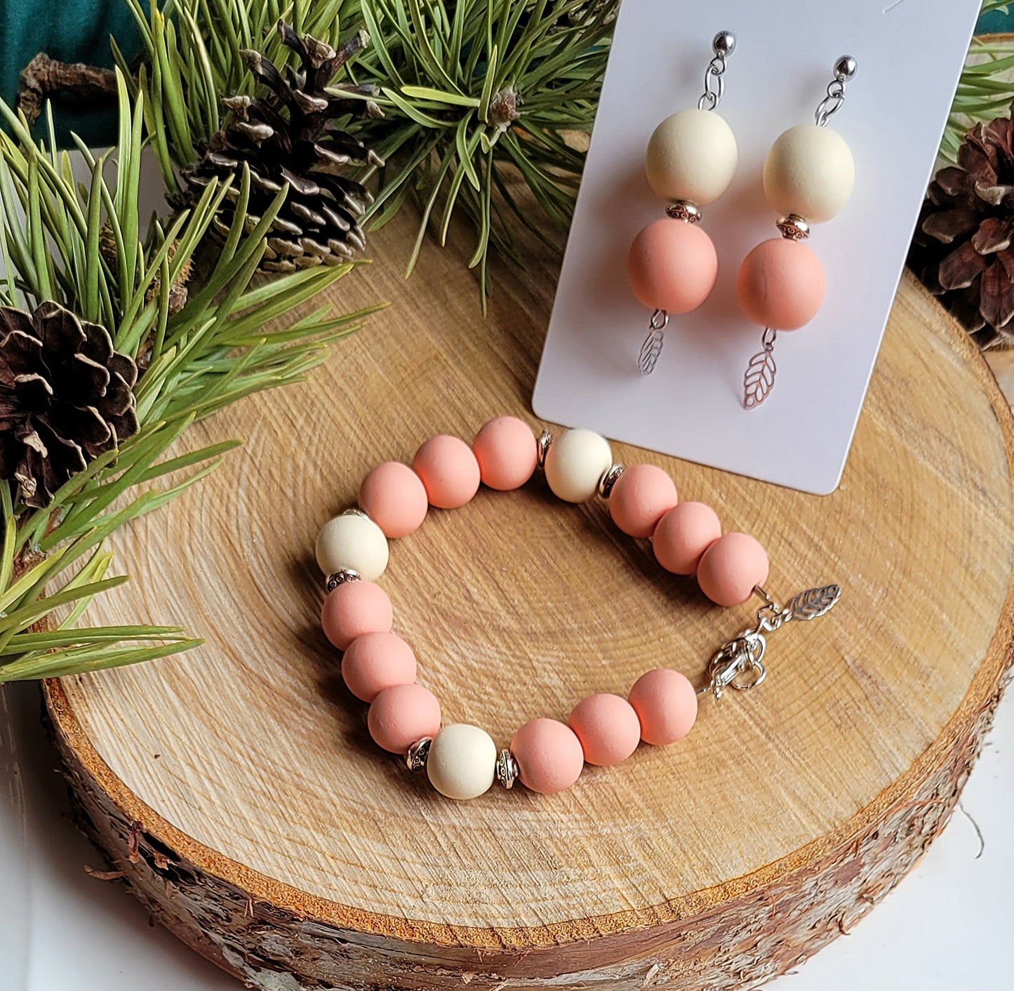 Bead bracelet set| Earrings handmade polymer clay beads